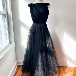 Vintage black velvet tulle ballgown goth wedding dress